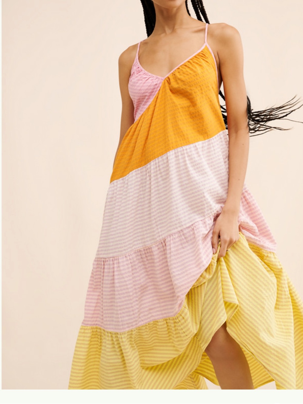Free People Colorblock Tiered Maxi Dress in Pink, Mustard and Yellow